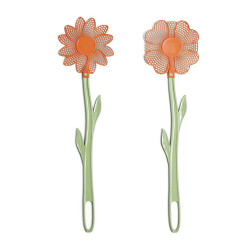 Tapette à insecte forme fleur plastique vert et orange H47cm