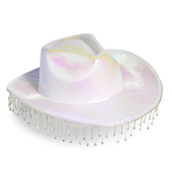 Chapeau de cowboy à franges rose ou blanc