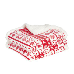 Plaid imprimé flocon Noël rouge blanc dos sherpa 120x150cm