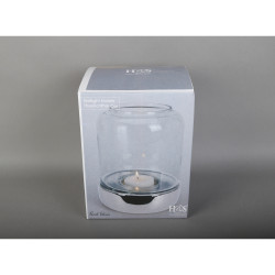 Photophore rond en verre transparent et argenté