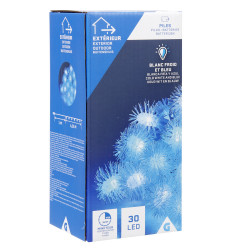 Guirlande lumineuse 30 Led boule oursin Blanc froid et Bleu 4,35 m