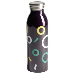 Bouteille isotherme acier noir motif rond 500ml Ø6,7xH21,8cm