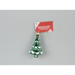 Sapin déco à suspendre vert brillant et blanc neige Ø5xH8cm